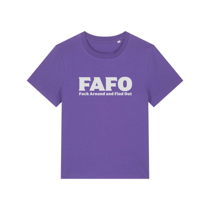 purple gen x t-shirt with the slogan 'fafo - fuck around and find out'