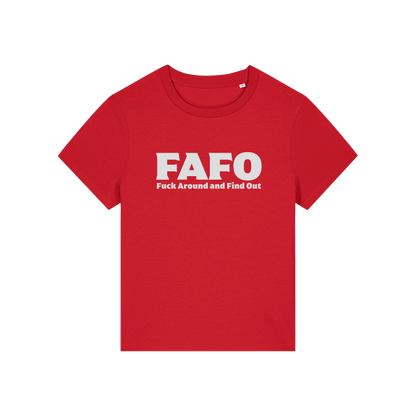 red gen x t-shirt with the slogan 'fafo - fuck around and find out'