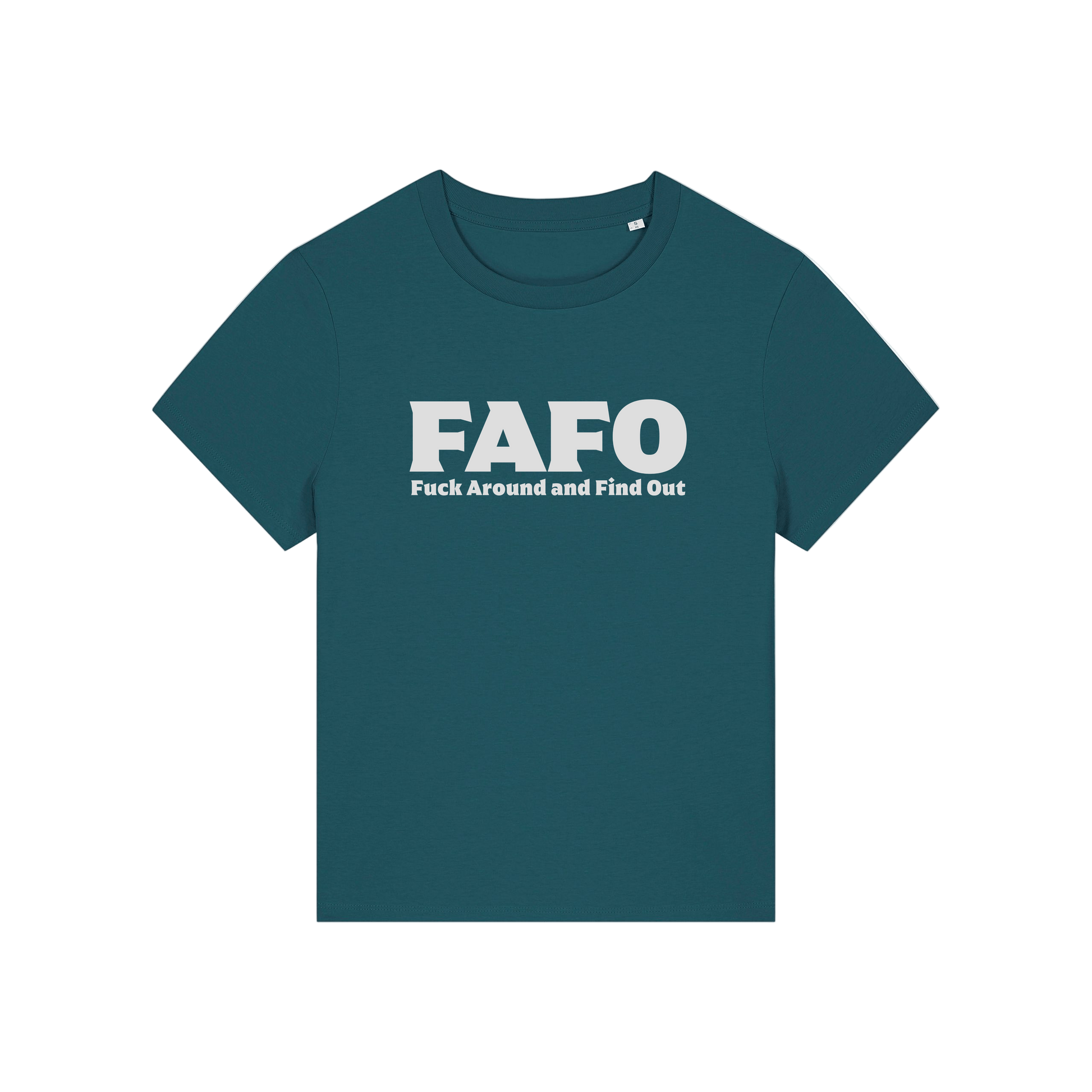 teal gen x t-shirt with the slogan 'fafo - fuck around and find out'