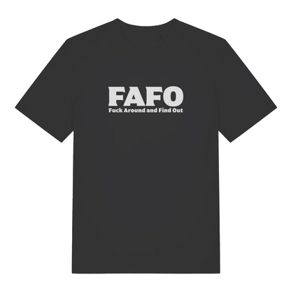 black gen x t-shirt with the slogan 'fafo fuck around and find out'