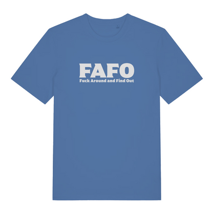 blue gen x t-shirt with the slogan 'fafo fuck around and find out'