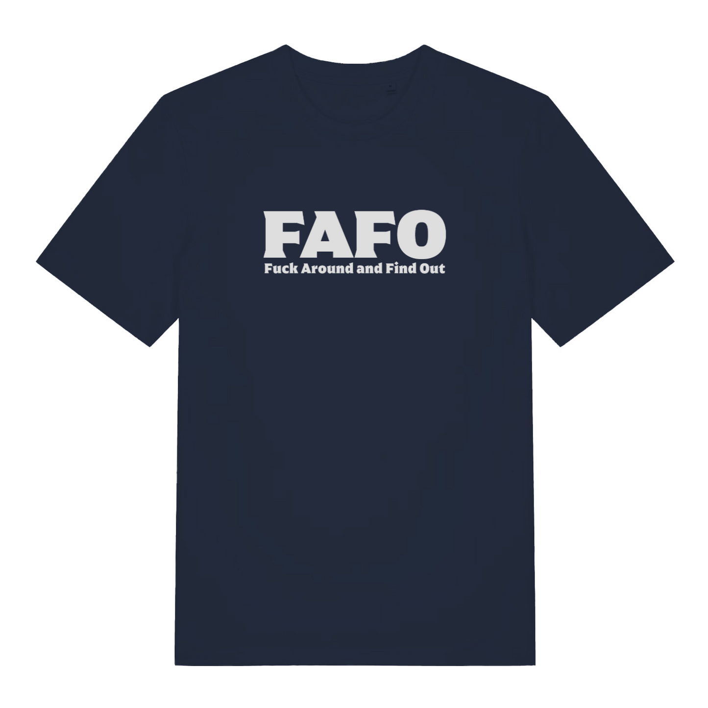 navy gen x t-shirt with the slogan 'fafo fuck around and find out'