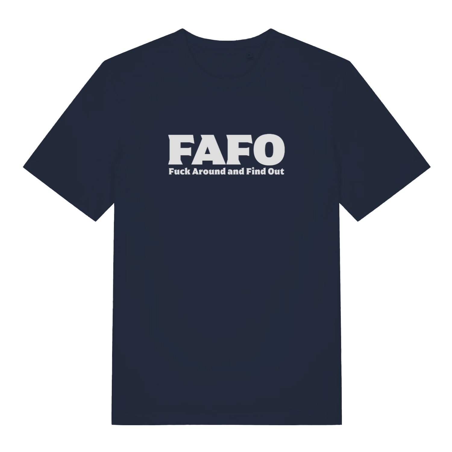 navy gen x t-shirt with the slogan 'fafo fuck around and find out'