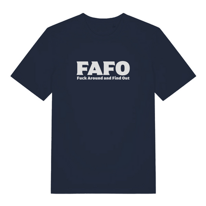 navy gen x t-shirt with the slogan 'fafo fuck around and find out'