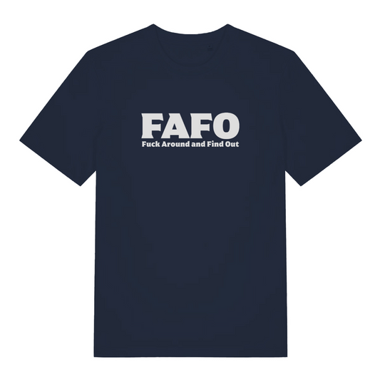 navy gen x t-shirt with the slogan 'fafo fuck around and find out'