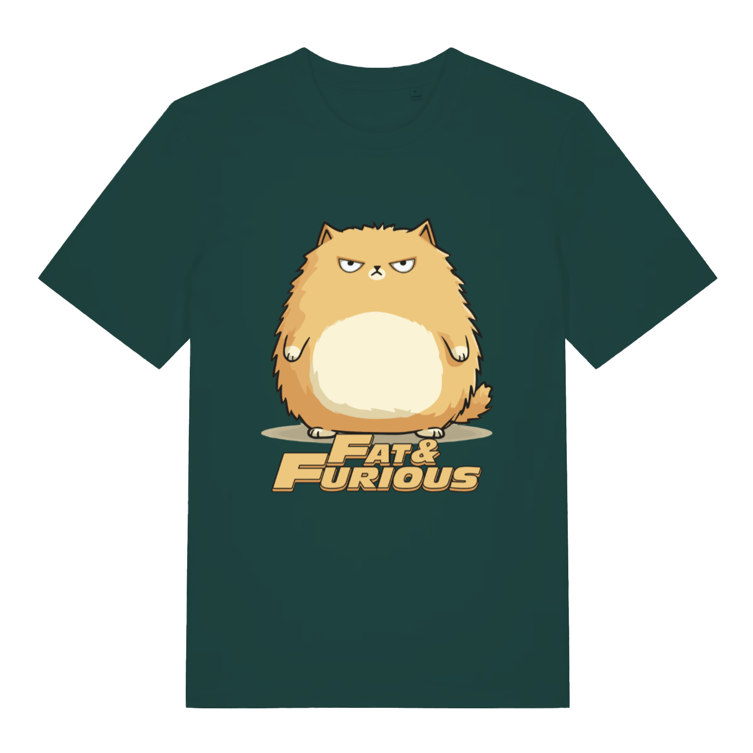 Glazed Green Fat & Furious T-shirt flat lay showing bold chonky cat illustration