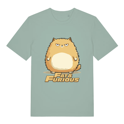 Aloe women's Fat & Furious T-shirt flat lay with chubby angry cat graphic