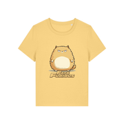 yellow funny animal t-shirt with the graphic of a cartoon cat and the slogan 'fat and furious'