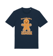 navy christmas t-shirt with the graphic of a gingerbread man and the slogan 'everybodys favourite ginger'