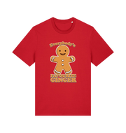 red christmas t-shirt with the graphic of a gingerbread man and the slogan 'everybodys favourite ginger'