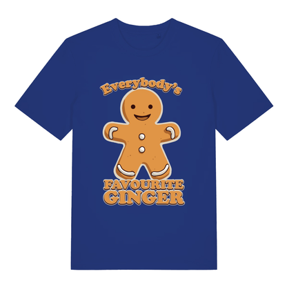 Worker Blue Everybody's Favourite Ginger T-shirt flat lay with cheerful gingerbread man Christmas graphic