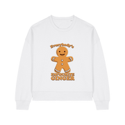 white christmas sweater with the graphic of a gingerbread man and the slogan 'everybodys favourite ginger'