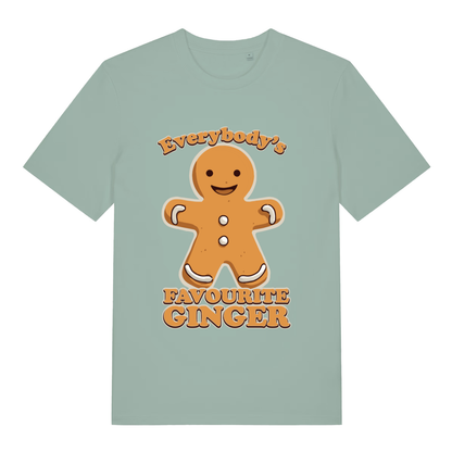 Aloe women's Everybody's Favourite Ginger T-shirt flat lay with smiling gingerbread man graphic