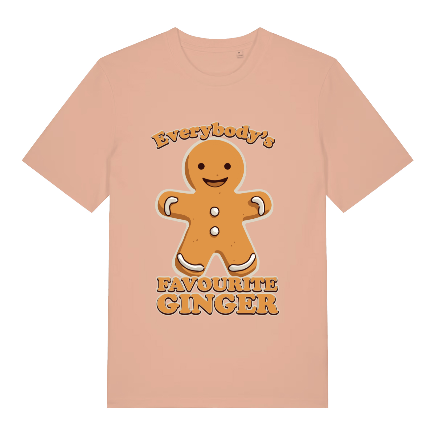 Fraiche Peche women's Everybody's Favourite Ginger T-shirt flat lay showing bold "Everybody's Favourite Ginger" illustration