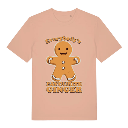 Fraiche Peche women's Everybody's Favourite Ginger T-shirt flat lay showing bold "Everybody's Favourite Ginger" illustration
