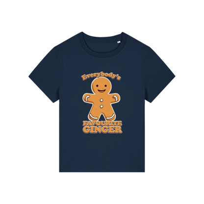 navy christmas graphic t-shirt with a gingerbread man and the slogan 'everybody's favourite ginger'