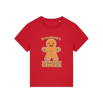 red christmas graphic t-shirt with a gingerbread man and the slogan 'everybody's favourite ginger'
