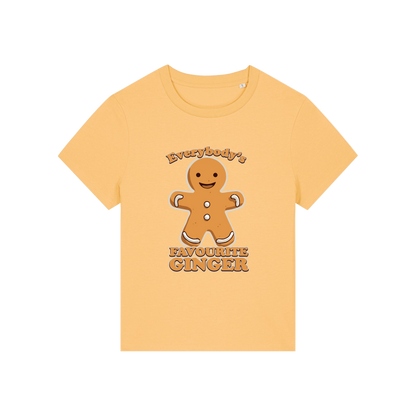 yellow christmas graphic t-shirt with a gingerbread man and the slogan 'everybody's favourite ginger'