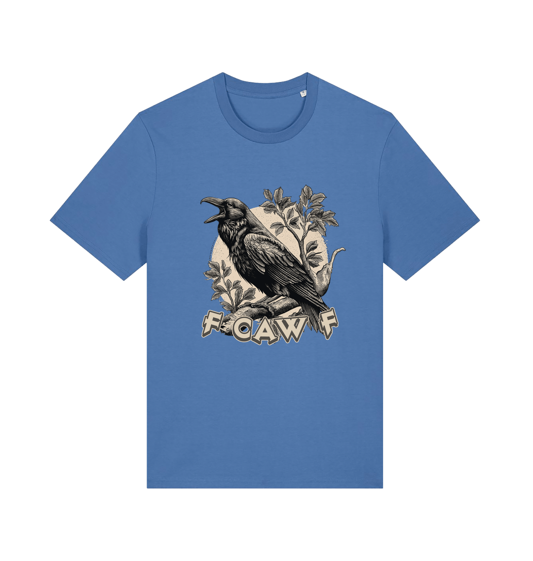 blue funny offensive t-shirt with a crow design and 'FOAW' slogan