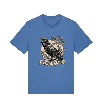 blue funny offensive t-shirt with a crow design and 'FOAW' slogan