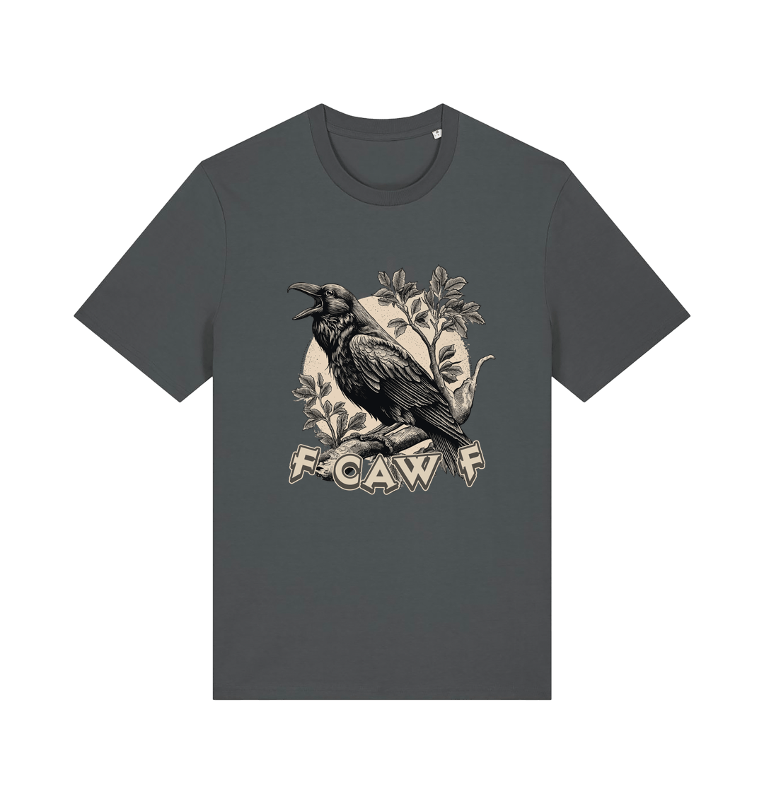 grey funny offensive t-shirt with a crow design and 'FOAW' slogan