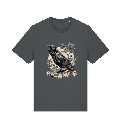 grey funny offensive t-shirt with a crow design and 'FOAW' slogan
