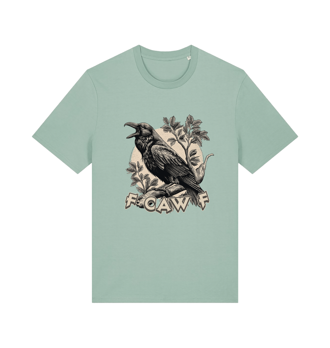 mint green funny offensive t-shirt with a crow design and 'FOAW' slogan