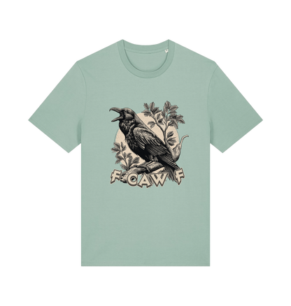 mint green funny offensive t-shirt with a crow design and 'FOAW' slogan