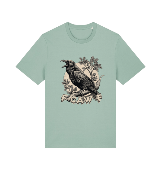 mint green funny offensive t-shirt with a crow design and 'FOAW' slogan