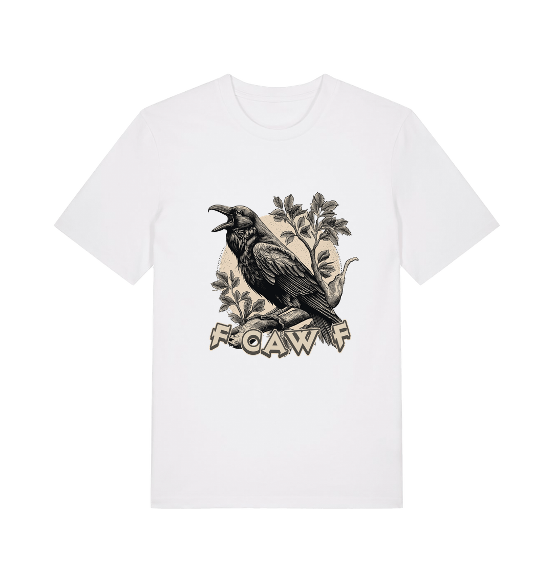 white funny offensive t-shirt with a crow design and 'FOAW' slogan