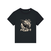 black funny animal t-shirt with the graphic of a crow and the slogan 'fcawf'