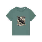 green funny animal t-shirt with the graphic of a crow and the slogan 'fcawf'