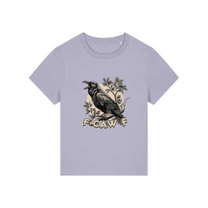 lavender funny animal t-shirt with the graphic of a crow and the slogan 'fcawf'