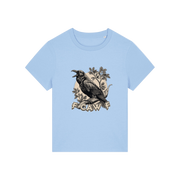 light blue funny animal t-shirt with the graphic of a crow and the slogan 'fcawf'