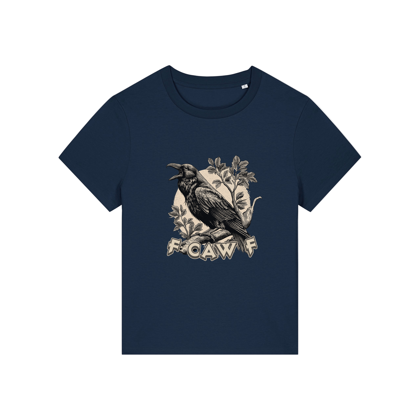 navy funny animal t-shirt with the graphic of a crow and the slogan 'fcawf'