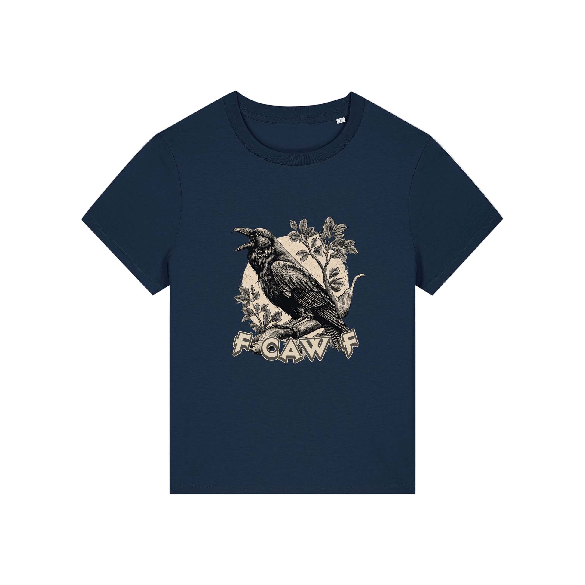 navy funny animal t-shirt with the graphic of a crow and the slogan 'fcawf'
