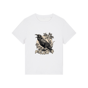 white funny animal t-shirt with the graphic of a crow and the slogan 'fcawf'