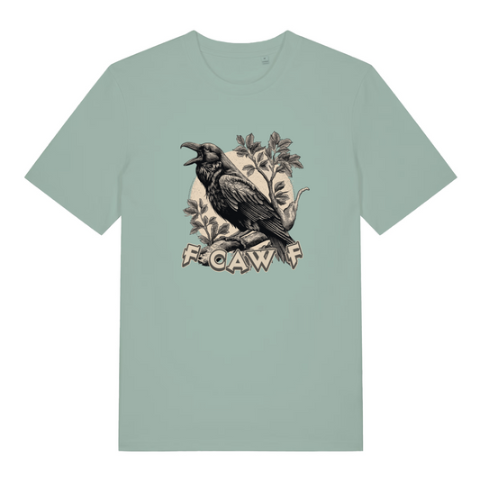 mint green funny offensive t-shirt with the graphic of a crow and the slogan 'fcawf'