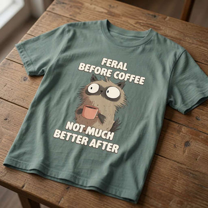 Green bay Feral Before Coffee Not Much Better After t-shirt on wood, ladies coffee cat graphic