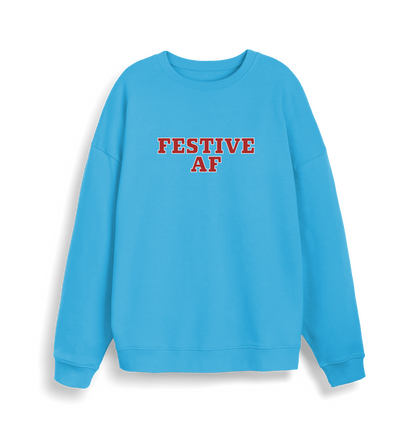 blue christmas slogan jumper with 'festive af'