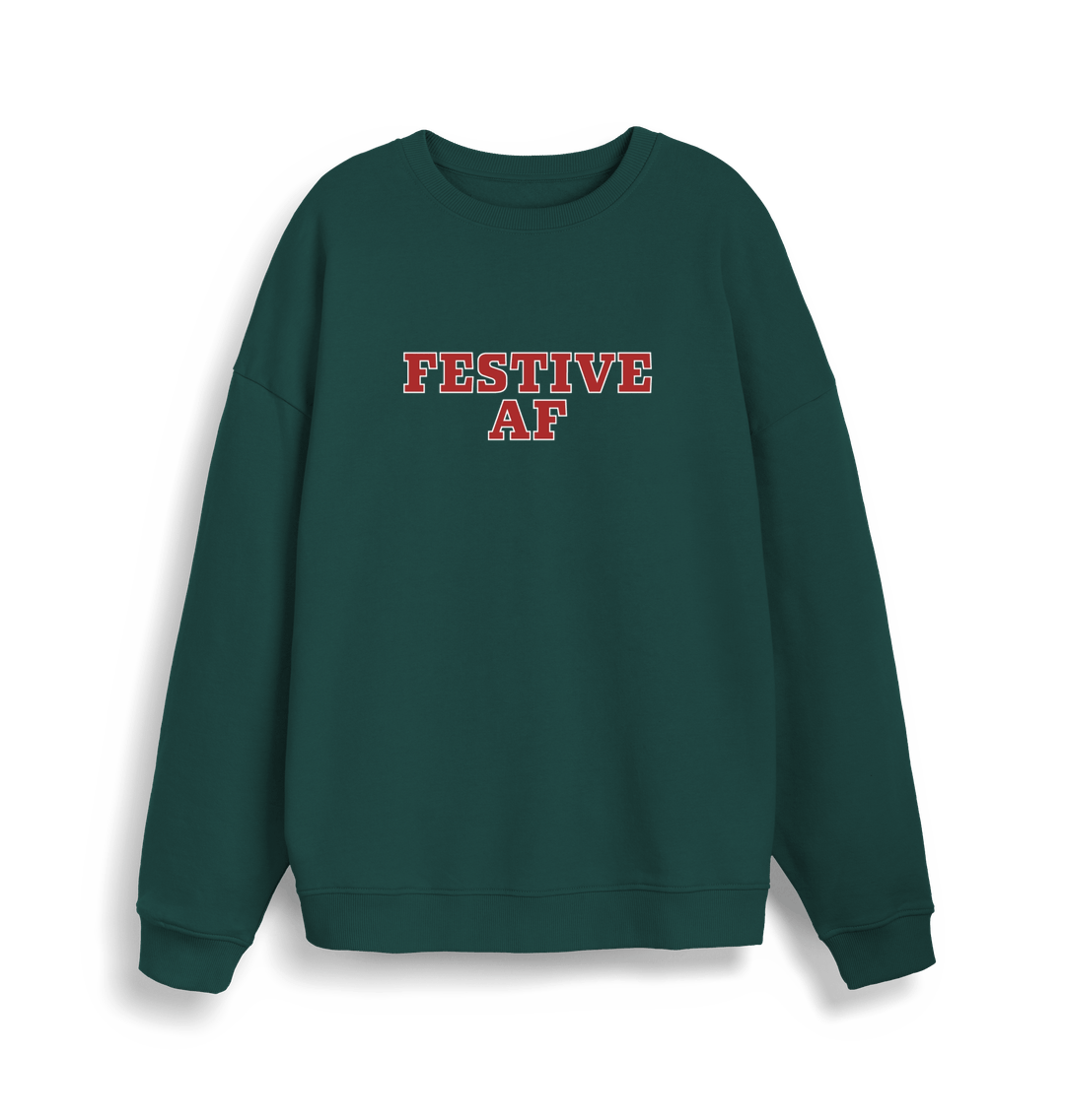 green christmas slogan jumper with 'festive af'