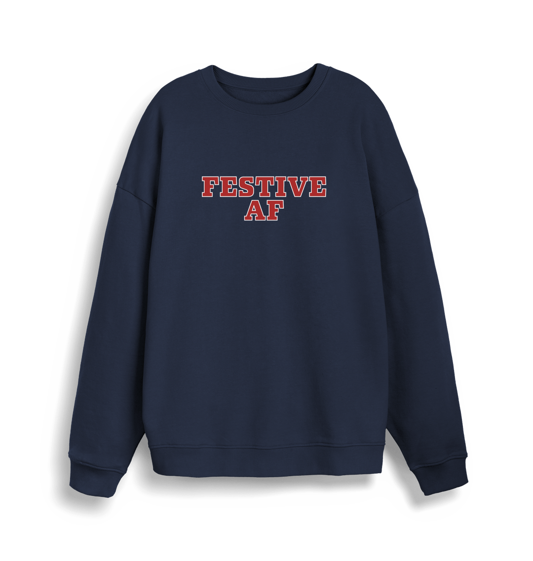 navy christmas slogan jumper with 'festive af'