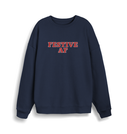 navy christmas slogan jumper with 'festive af'