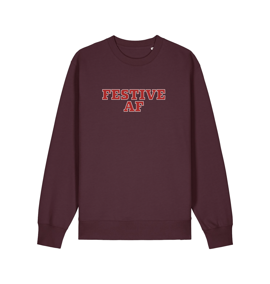red brown christmas slogan jumper with 'festive af'