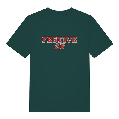 Green Festive AF T-shirt flat lay showing festive slogan tee design