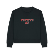 black womens christmas sweater with the slogan 'festive af'
