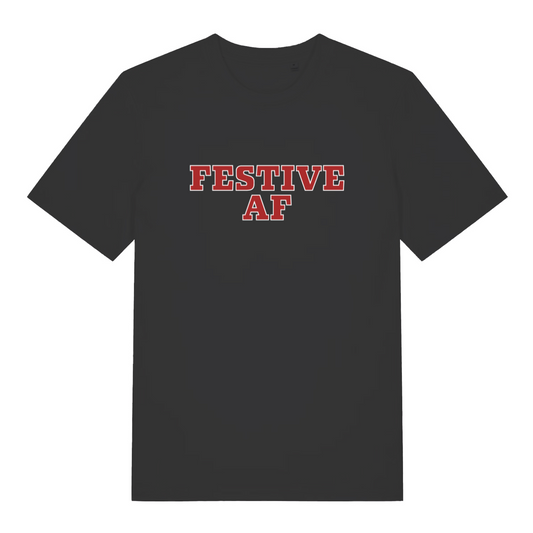 black xmas slogan tee with the slogan 'festive af'