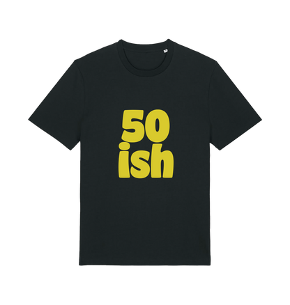Black birthday t-shirt with yellow slogan '50ish' 