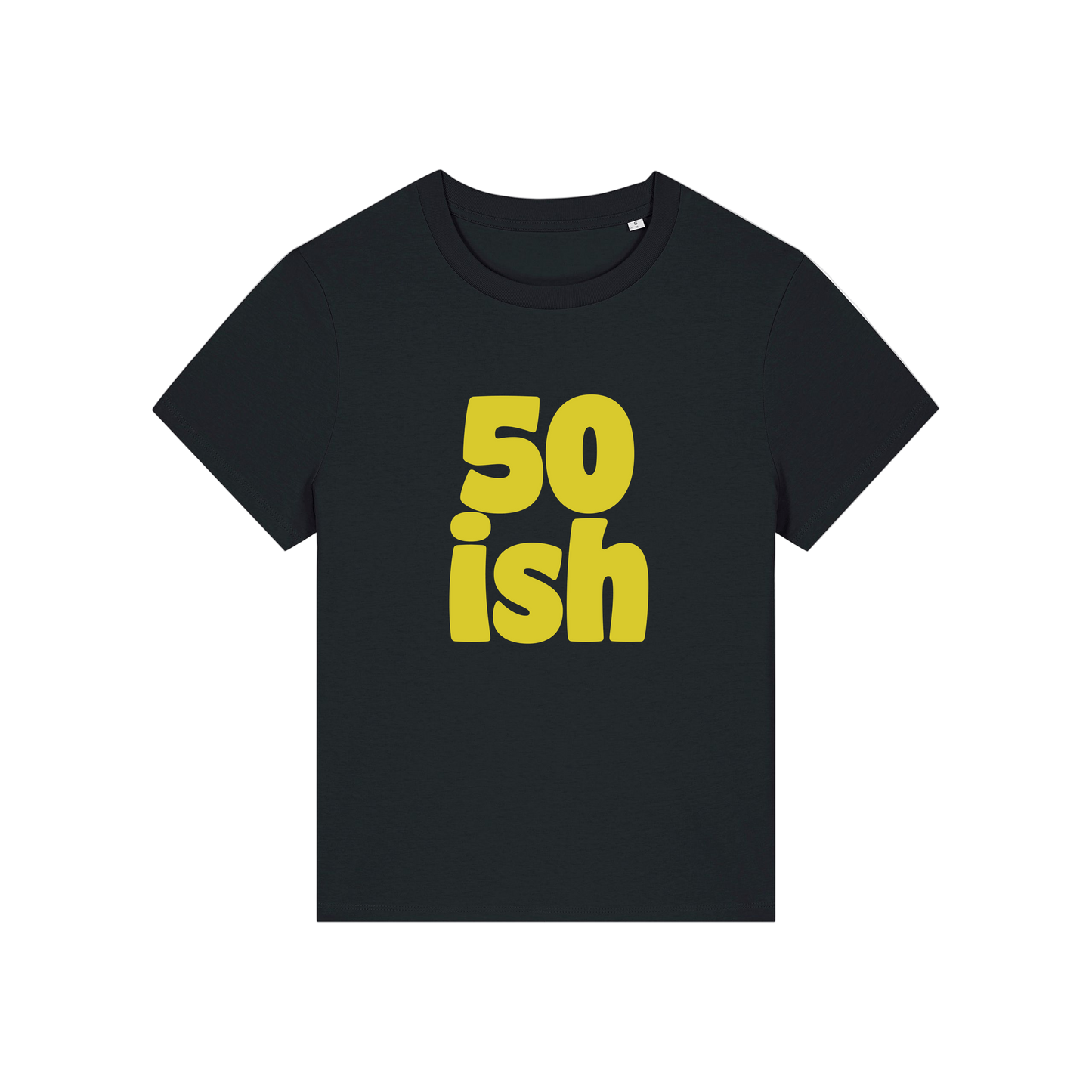 black birthday t-shirt with the slogan '50 ish'