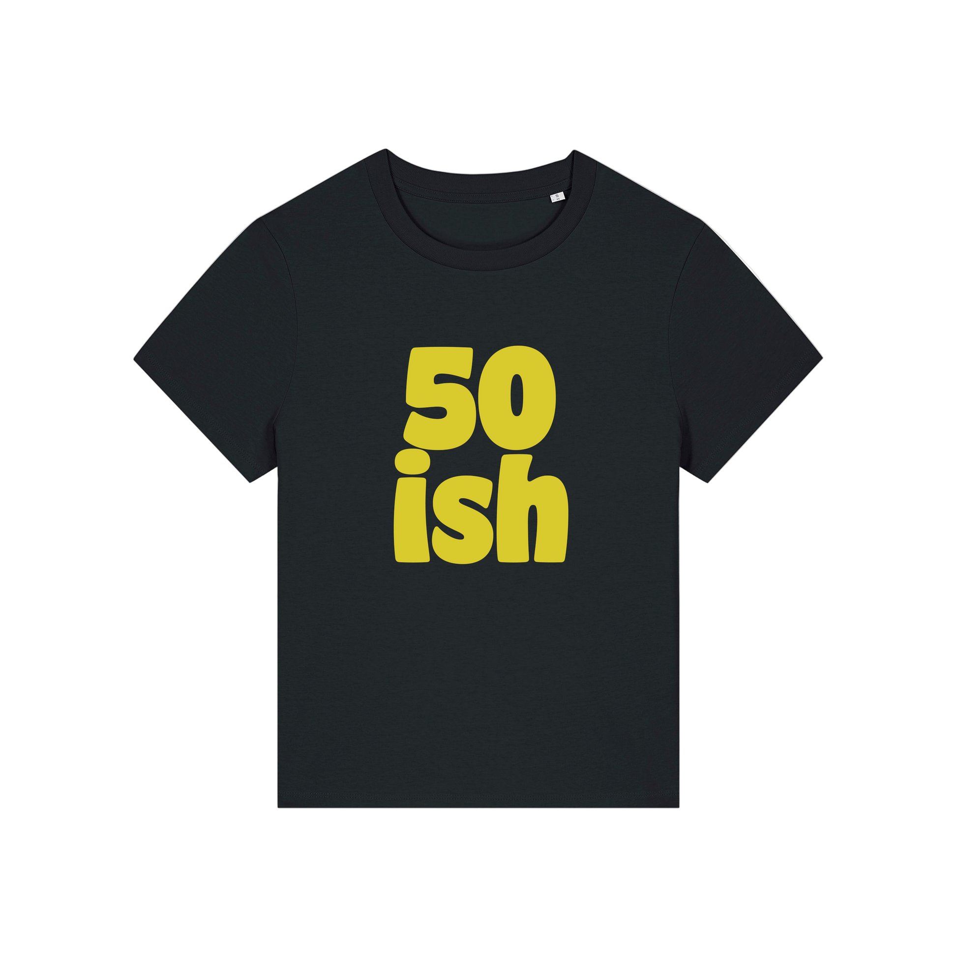 black birthday t-shirt with the slogan '50 ish'